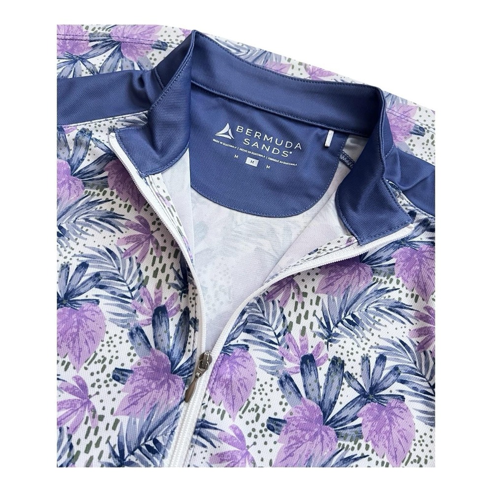 BERMUDA SANDS Quarter Zip Sleeveless Golf Top Purple Floral‎ Pullover Medium - Picture 2 of 3